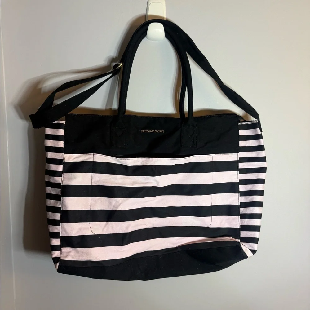 Victoria’s Secret Black & Pink Stripe Weekender Tote Bag